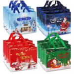 12 Pack Christmas Bags, Reusable Grocery Bag Tote Bag Gift with Handle Gift Present Bag Shopping Bag for Holiday Xmas Event Party